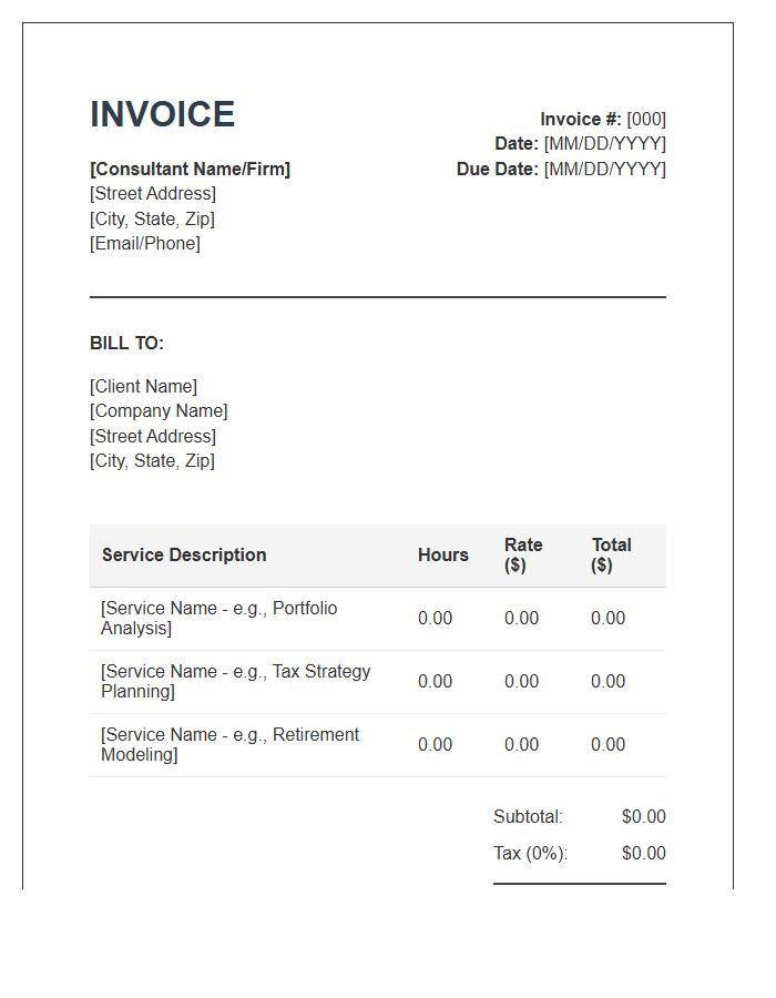 Financial Consultant Hourly Service Invoice Template