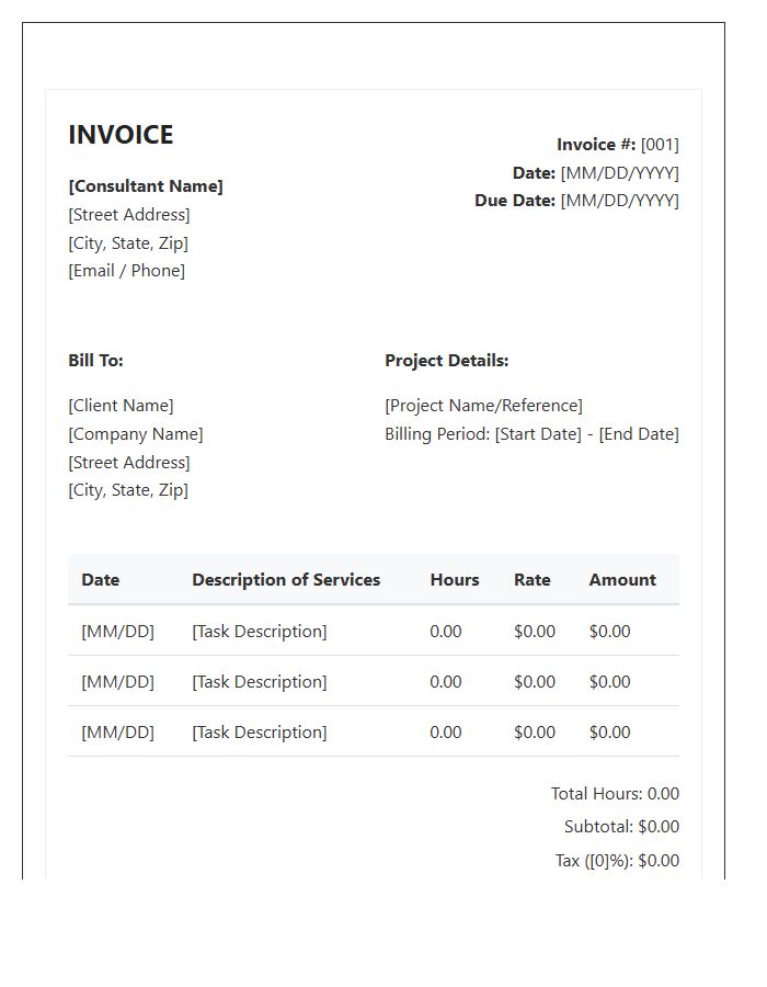 Freelance Consultant Hourly Log Invoice Template