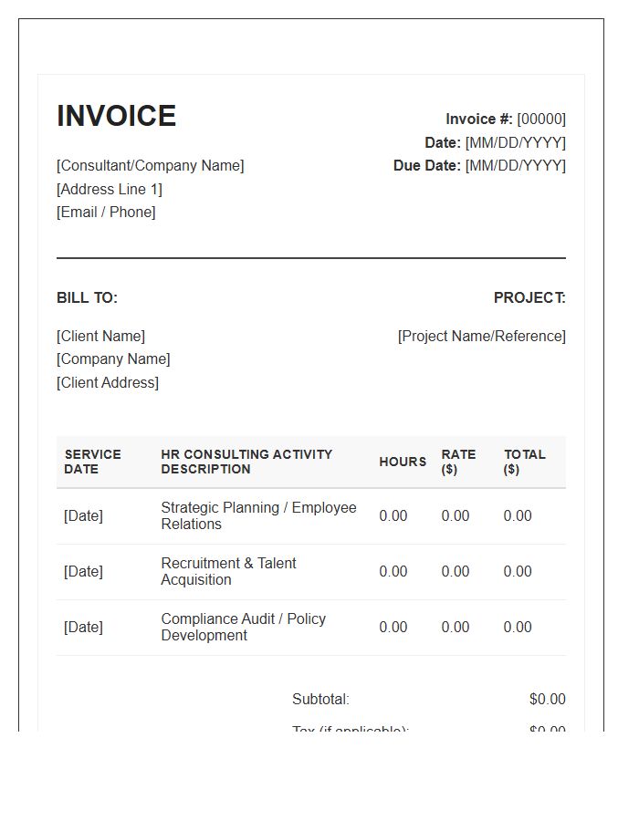 HR Consultant Hourly Rate Summary Invoice Template