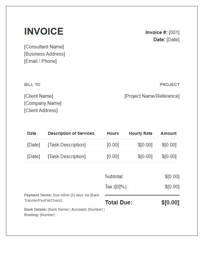 Independent Consultant Hourly Billing Invoice Template