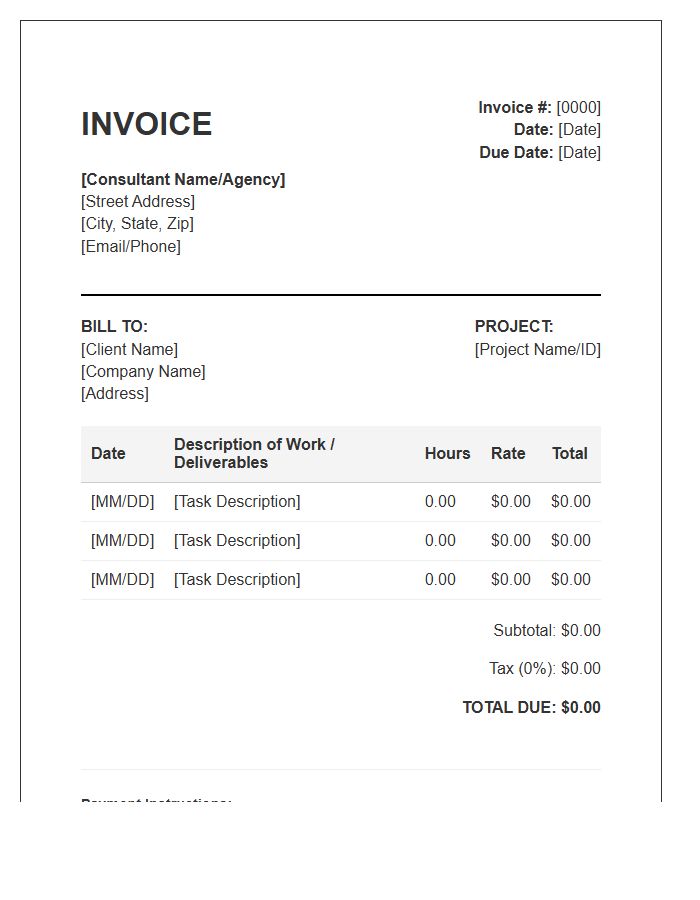 IT Consultant Hourly Work Tracking Invoice Template
