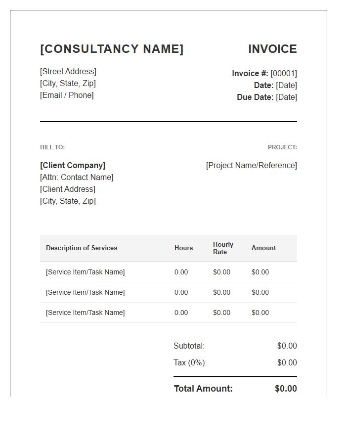 Management Consulting Hourly Fee Invoice Template