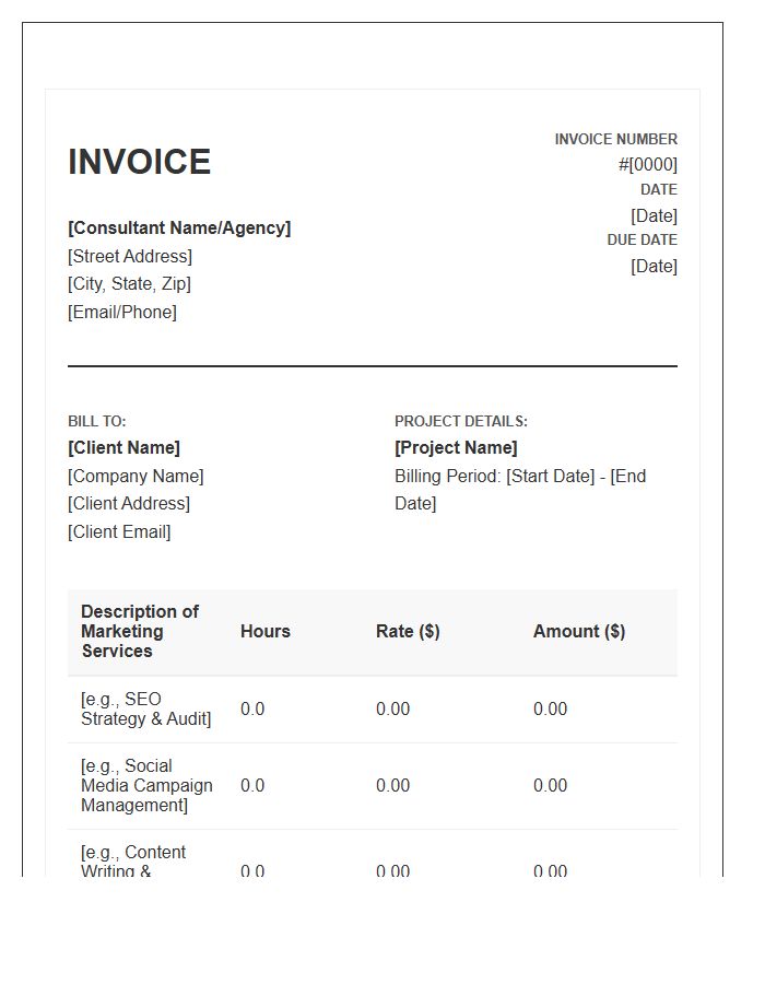 Marketing Consultant Hourly Project Invoice Template