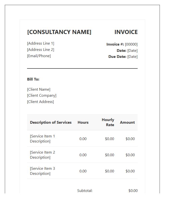 Professional Consulting Services Hourly Rate Invoice Template