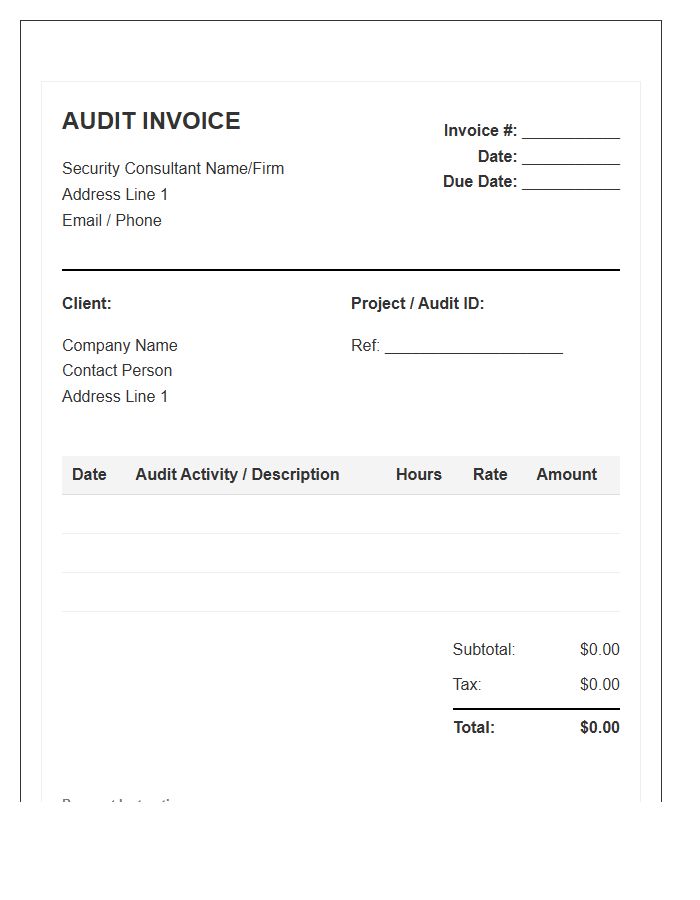 Security Consultant Hourly Audit Invoice Template