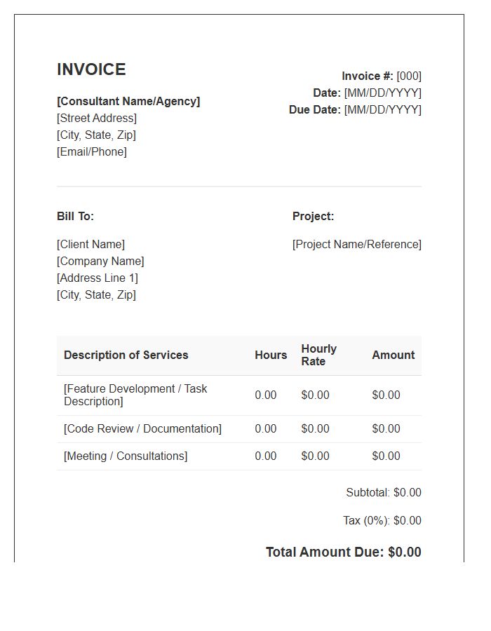 Software Consultant Hourly Development Invoice Template