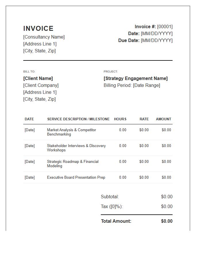 Strategy Consulting Hourly Breakdown Invoice Template