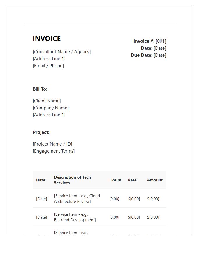 Tech Consultant Hourly Engagement Invoice Template