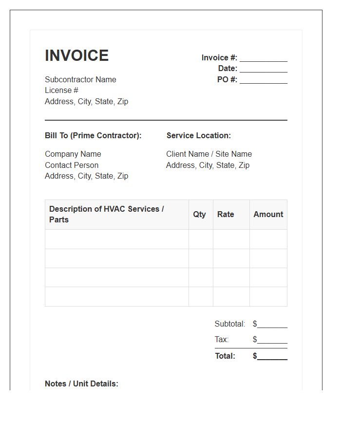 HVAC Subcontractor Service Invoice Template