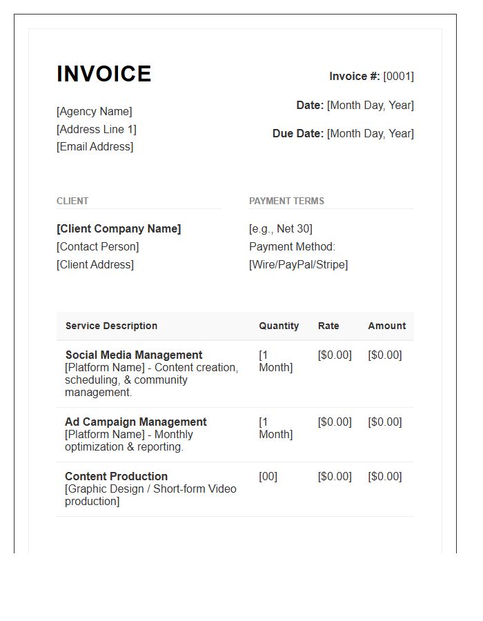 Agency Social Media Management Invoice Template