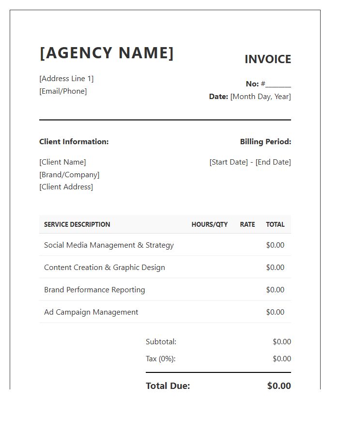 Brand Management Monthly Invoice Template