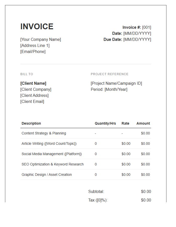 Content Creation And Management Invoice Template