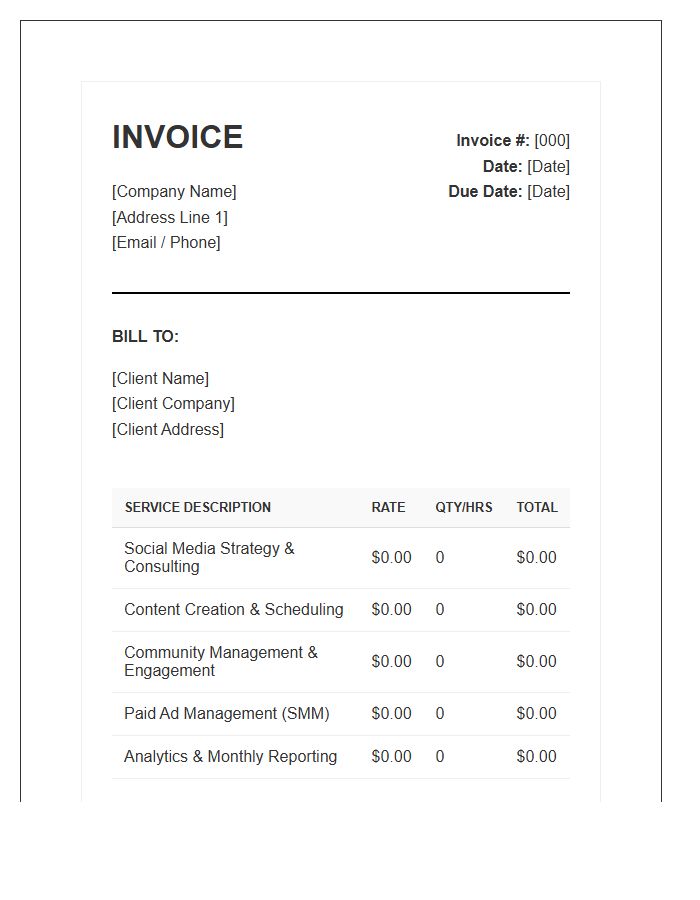 Executive Social Media Management Invoice Template