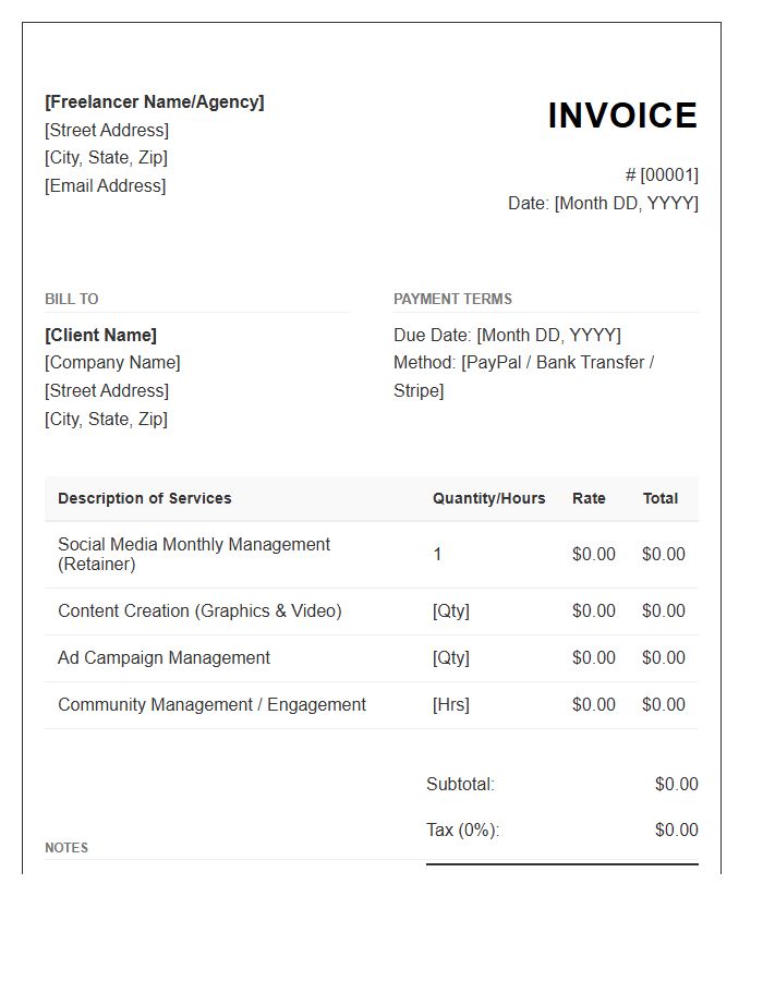 Freelance Social Media Management Invoice Template