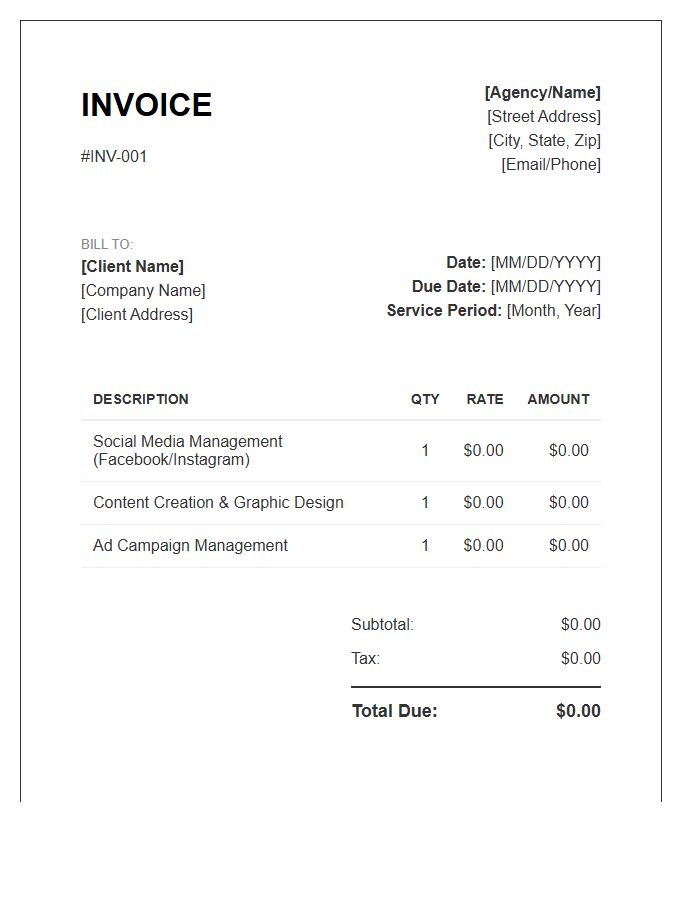 Monthly Social Media Posting Service Invoice Template