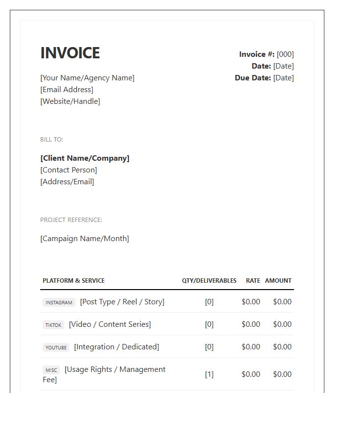 Multi Platform Social Media Invoice Template