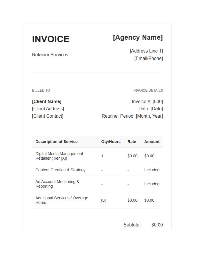 Professional Digital Media Retainer Invoice Template