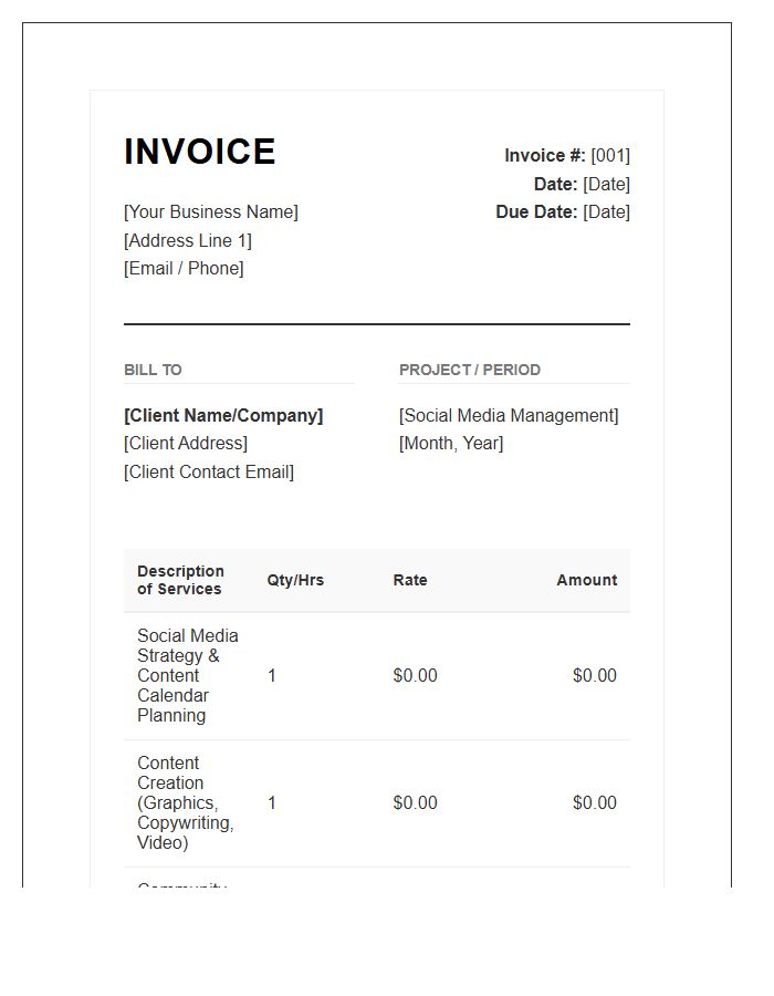 Professional Social Media Management Invoice Template