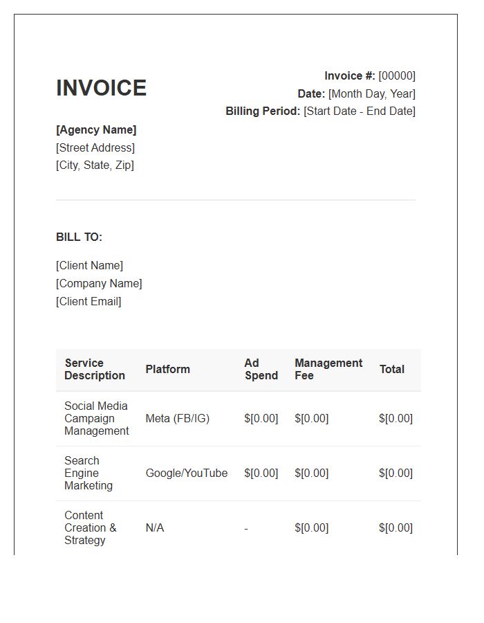 Social Media Advertising Monthly Invoice Template