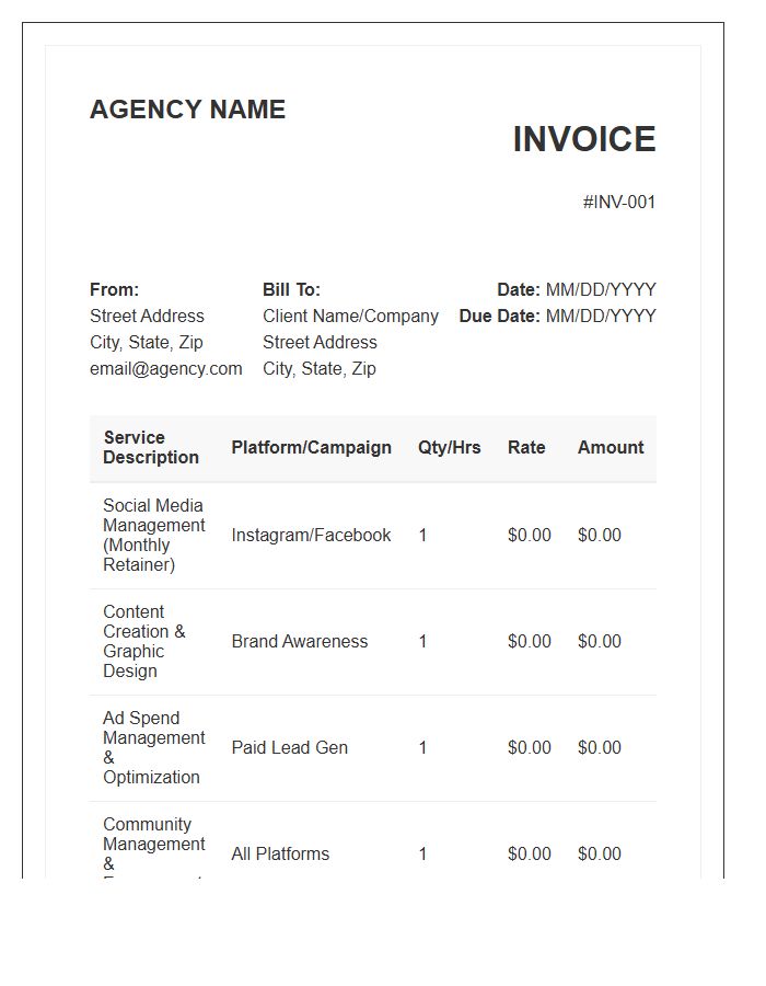 Social Media Campaign Management Invoice Template