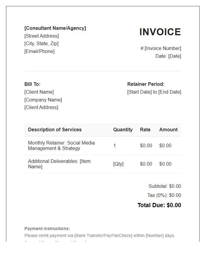 Social Media Consultant Retainer Invoice Template