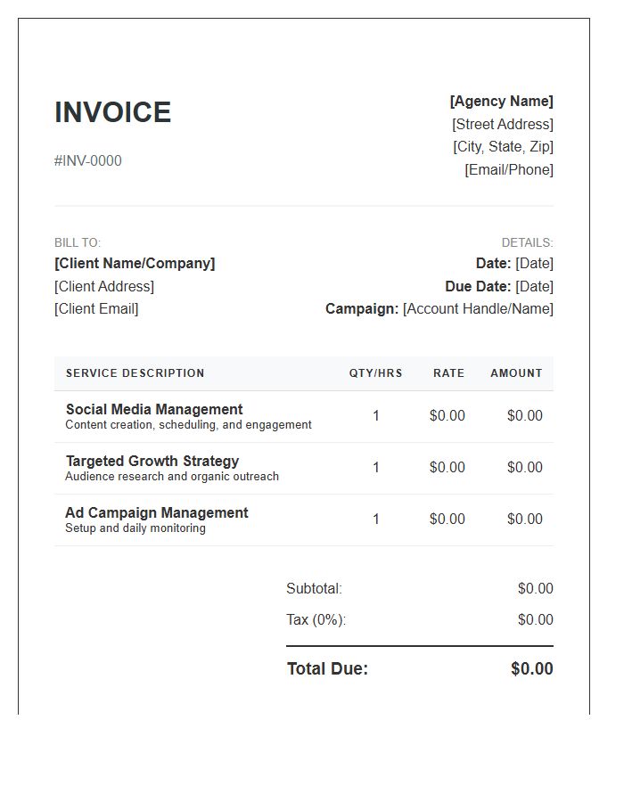 Social Media Growth Service Invoice Template
