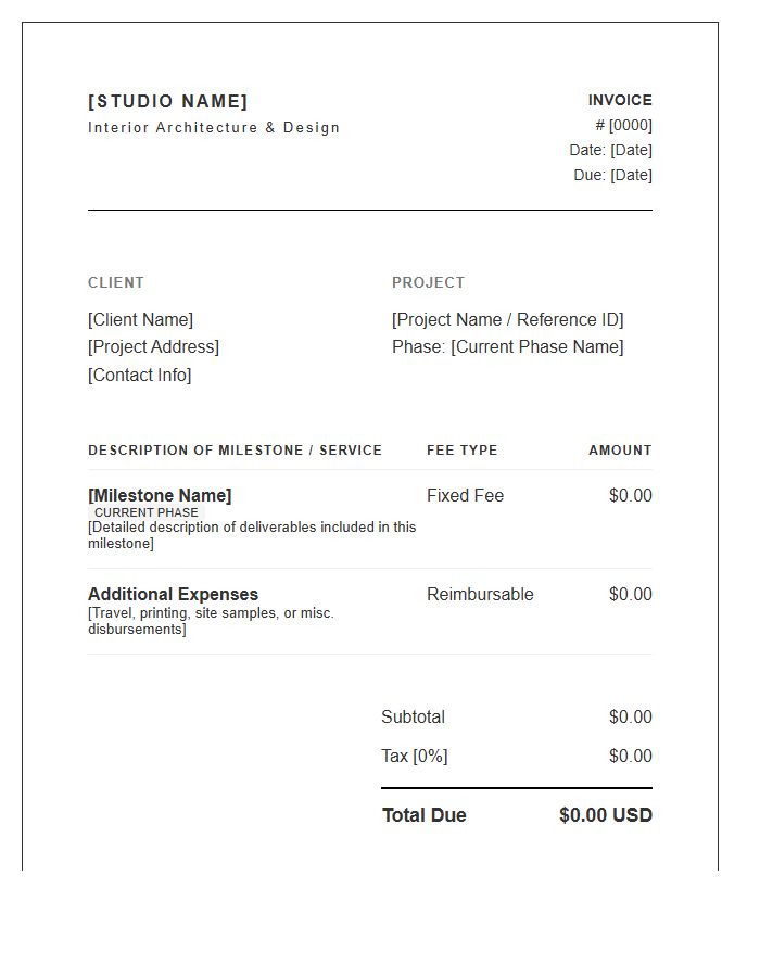 Full Service Interior Design Milestone Invoice Template