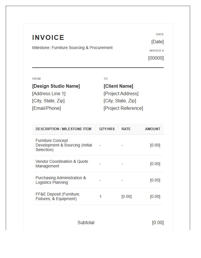 Interior Design Furniture Sourcing Milestone Invoice Template