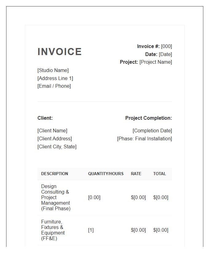 Interior Design Project Completion Invoice Template