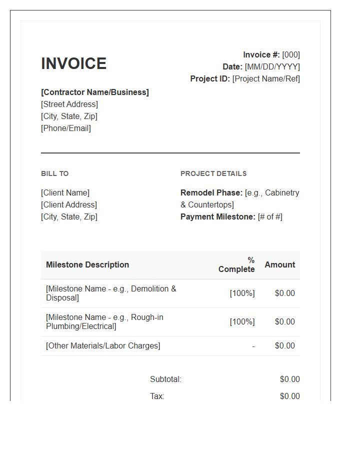 Kitchen Remodel Project Milestone Invoice Template