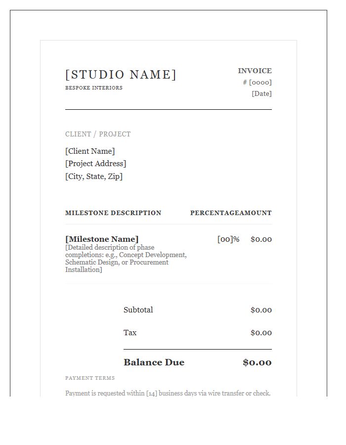 Luxury Interior Design Milestone Invoice Template