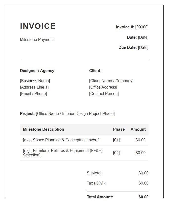 Office Interior Design Project Milestone Invoice Template