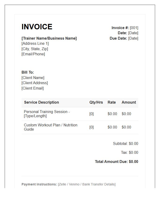 Certified Personal Trainer Invoice Template