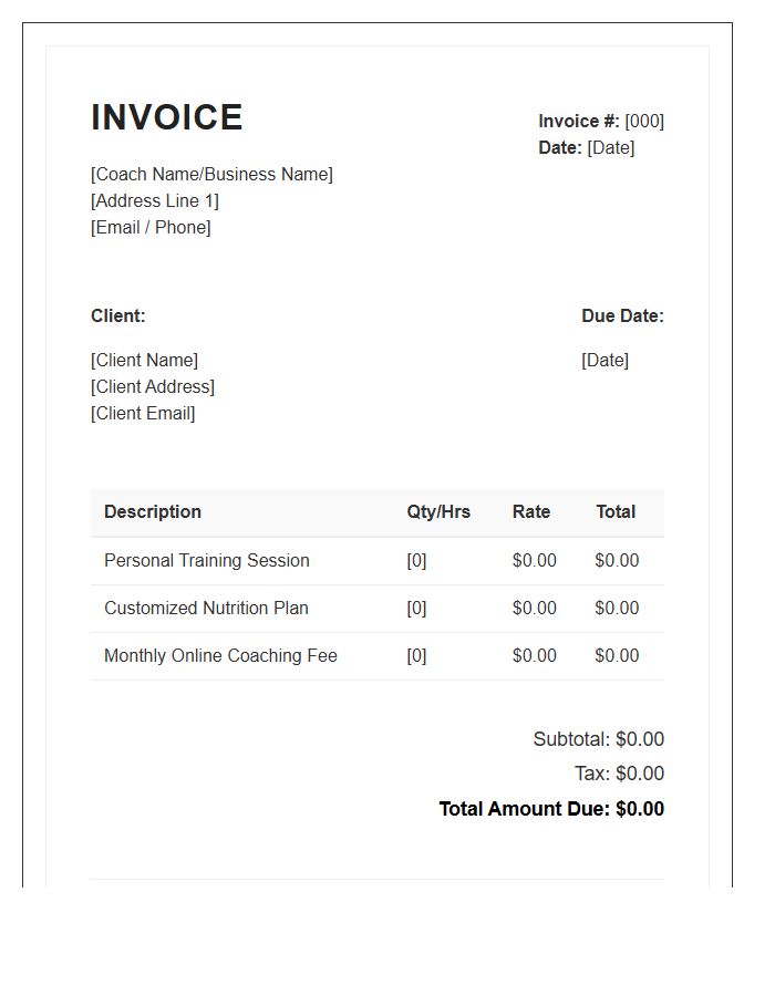 Fitness Coach Client Invoice Template