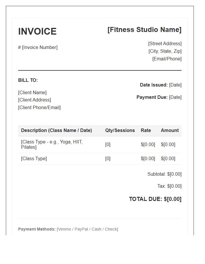 Group Fitness Class Invoice Template