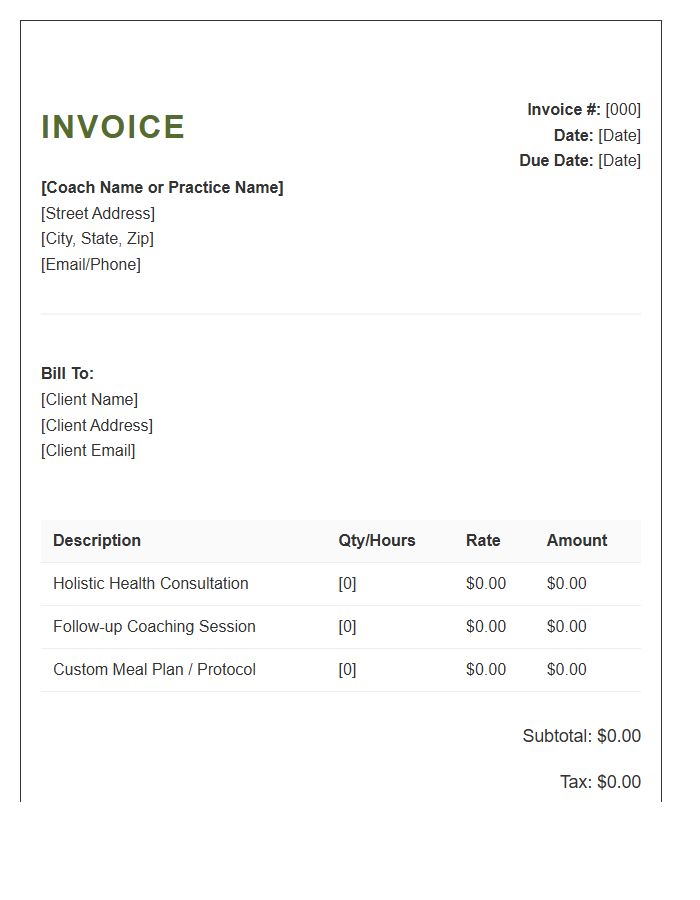 Holistic Health Coach Invoice Template