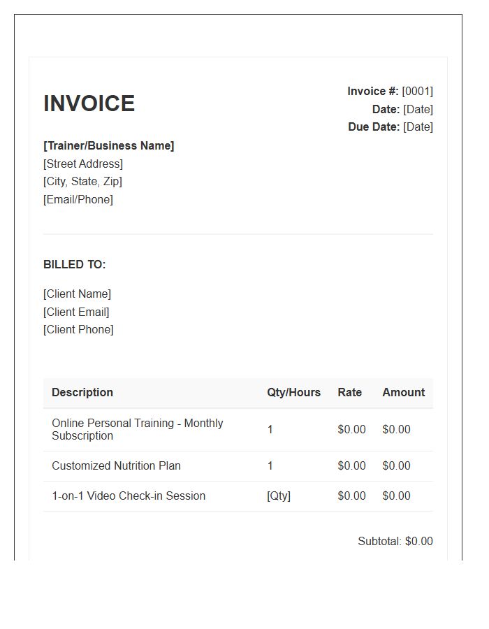 Online Personal Training Invoice Template