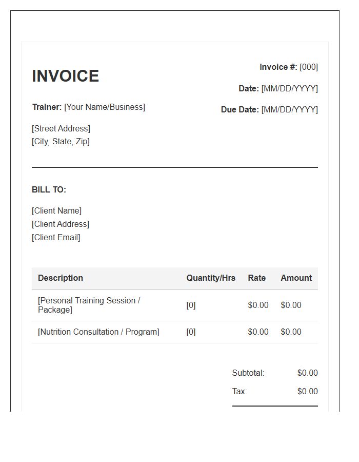 Personal Training Client Invoice Template