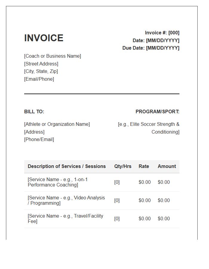 Sports Performance Coaching Invoice Template