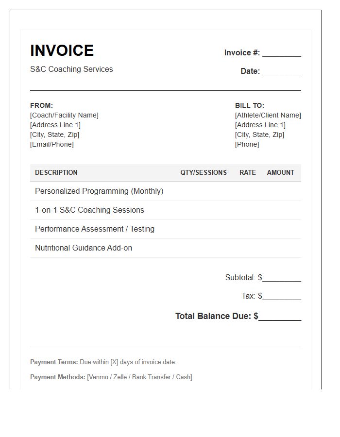 Strength And Conditioning Invoice Template