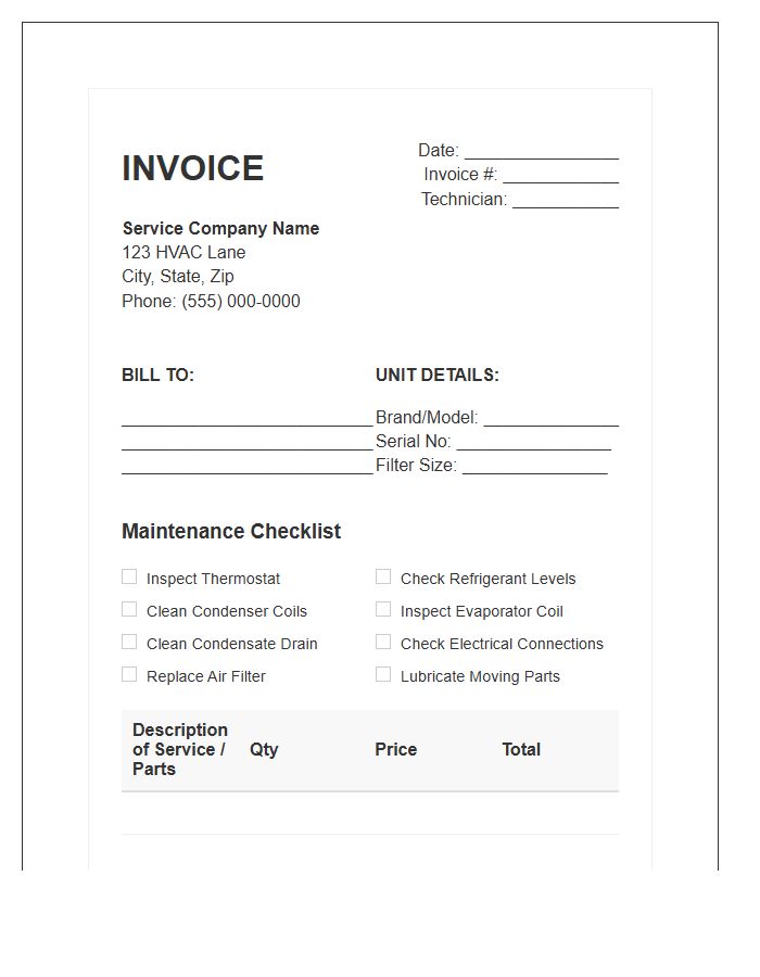 Central Air Conditioning Maintenance Invoice Template