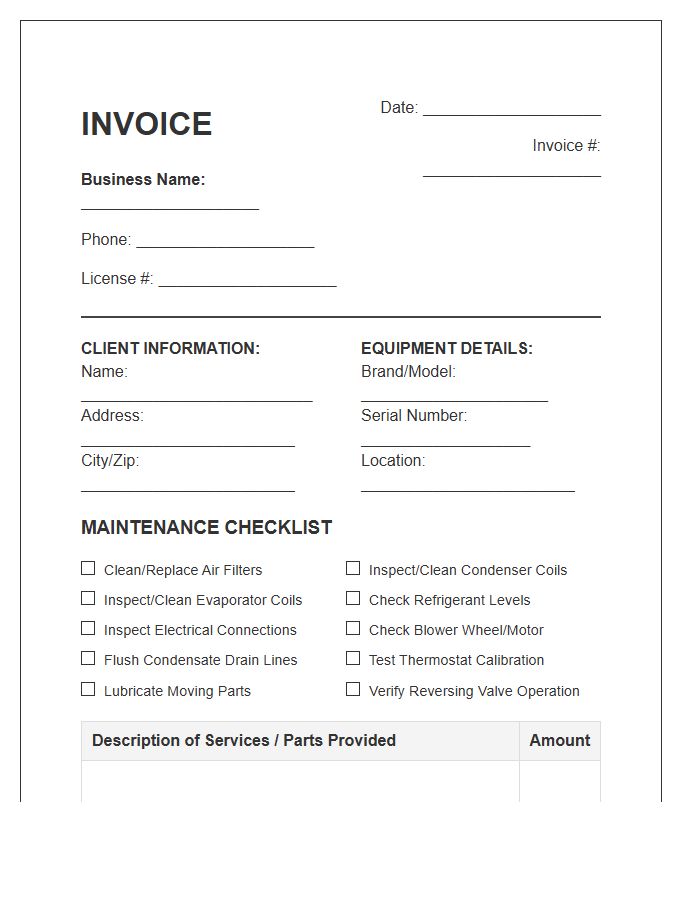 Heat Pump Routine Maintenance Invoice Template