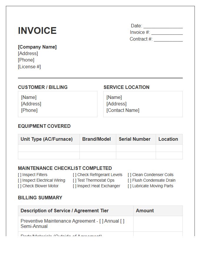 HVAC Preventive Maintenance Agreement Invoice Template