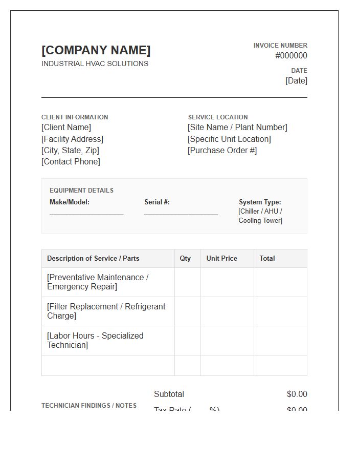 Industrial HVAC Maintenance Service Invoice Template
