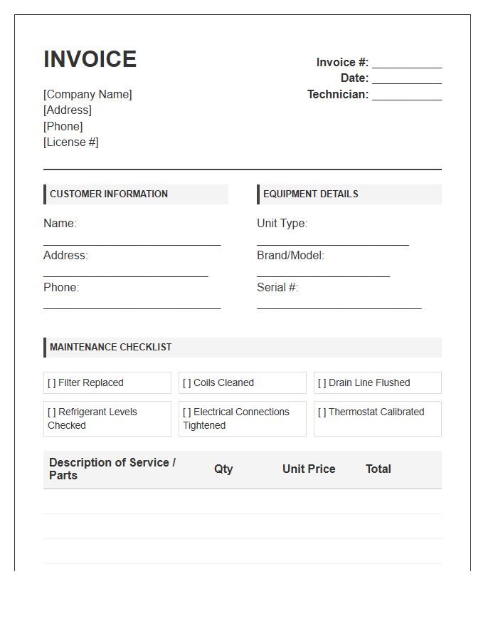 Residential HVAC Maintenance Service Invoice Template