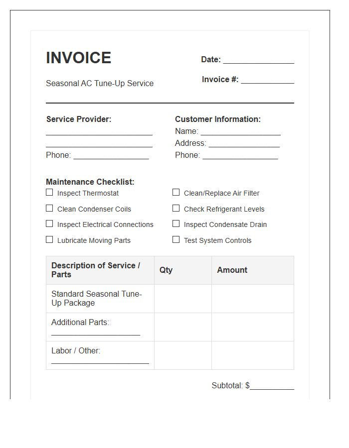 Seasonal Air Conditioning Tune Up Invoice Template