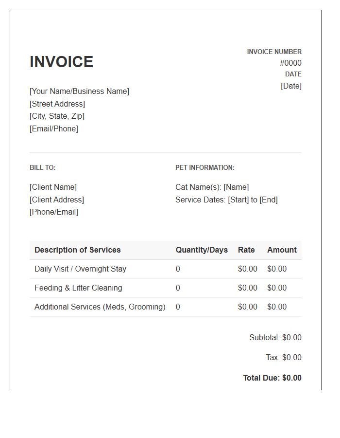 Cat Sitter Service Invoice Template