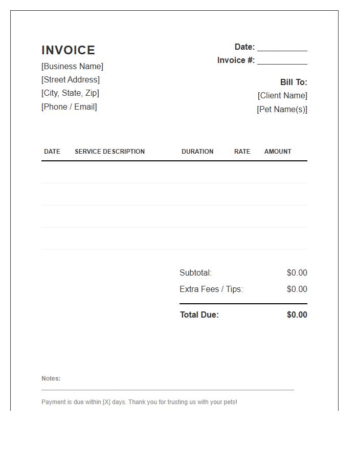 Daily Pet Visitation Invoice Template
