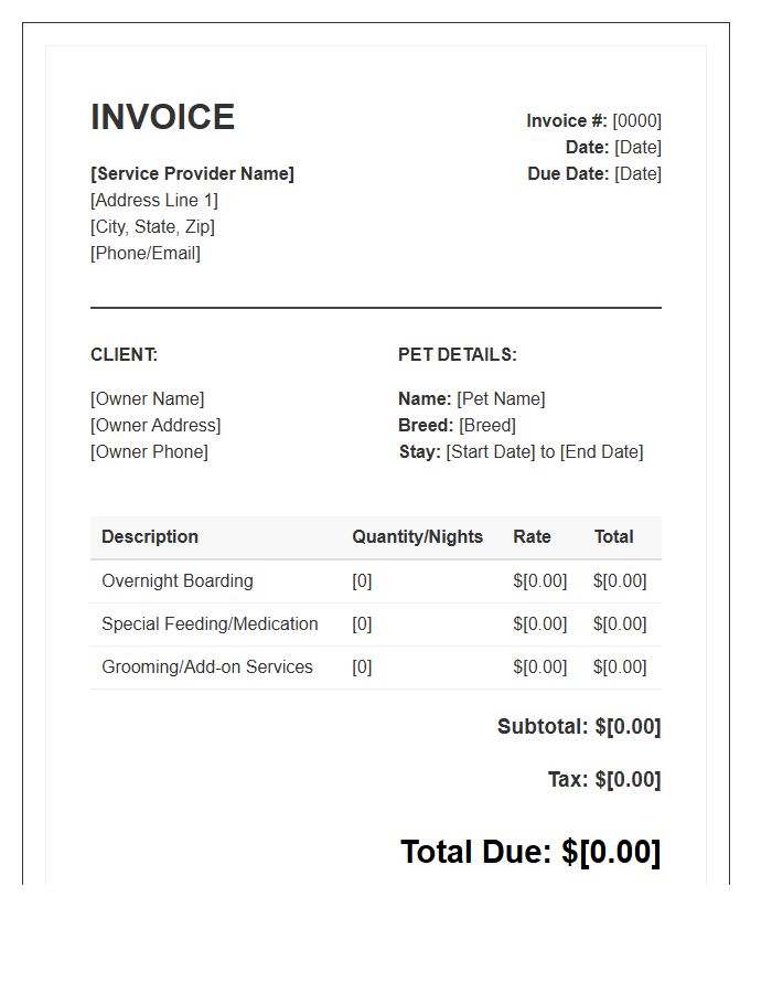 Dog Boarding Service Invoice Template