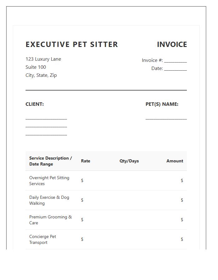 Executive Pet Sitter Invoice Template